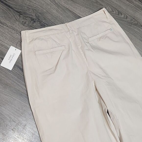 NWT Calvin Klein Chino Khaki Wide Leg Pleated High Waisted Trouser Pant - Picture 9 of 9